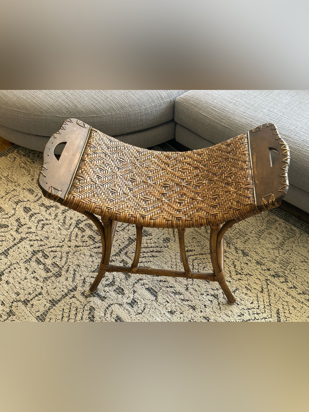 Vintage Woven Rattan Accent Bench‎ - Brown